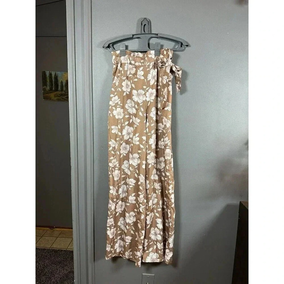 BOG collective wide‎ leg pant Small S Brown Floral Pink Print BK garments - Picture 5 of 9